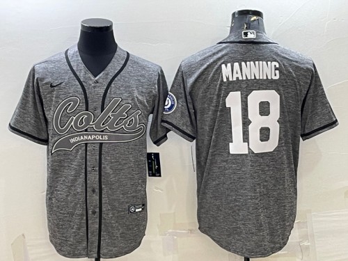 Men's Indianapolis Colts #18 Peyton Manning Gray With Patch Cool Base Stitched Baseball Jersey